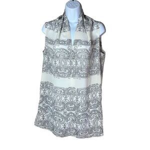 Cabi Gray & White Scrollwork Sleeveless Top Size Small‎